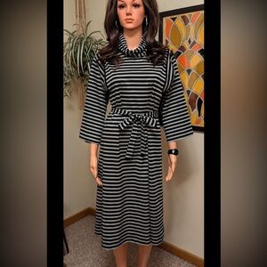 170s kimono sleeve black and white striped midi dress